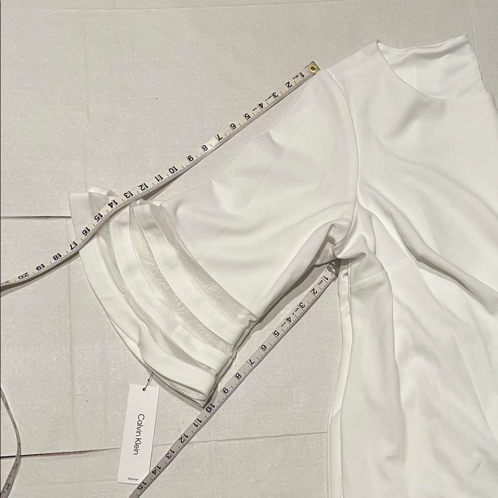 Calvin Klein White Dress Womens 22W Sheath Bell Sleeve Modern Minimal Office - Picture 11 of 12